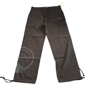 PacSun Budweiser Collab Cargo Pants in Black. Size 34. NWT